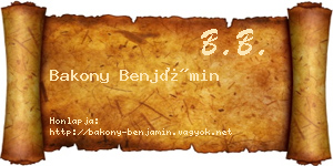 Bakony Benjámin névjegykártya